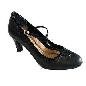 GIANI BERNINI Women's 9M Varinaa Leather Black T-Strap Dress Pumps Shoes